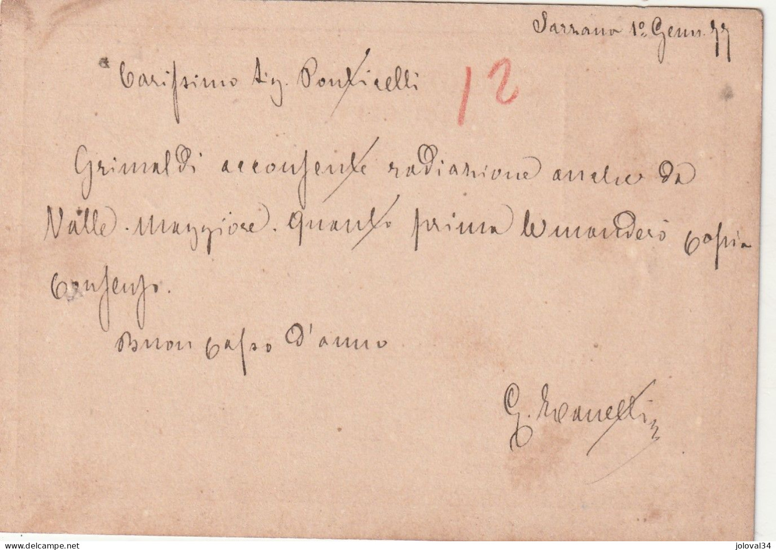 Italie Entier Postal SARZANA  1/1/1877 ( Jour De L' An ) Pour Grosseto - Postwaardestukken