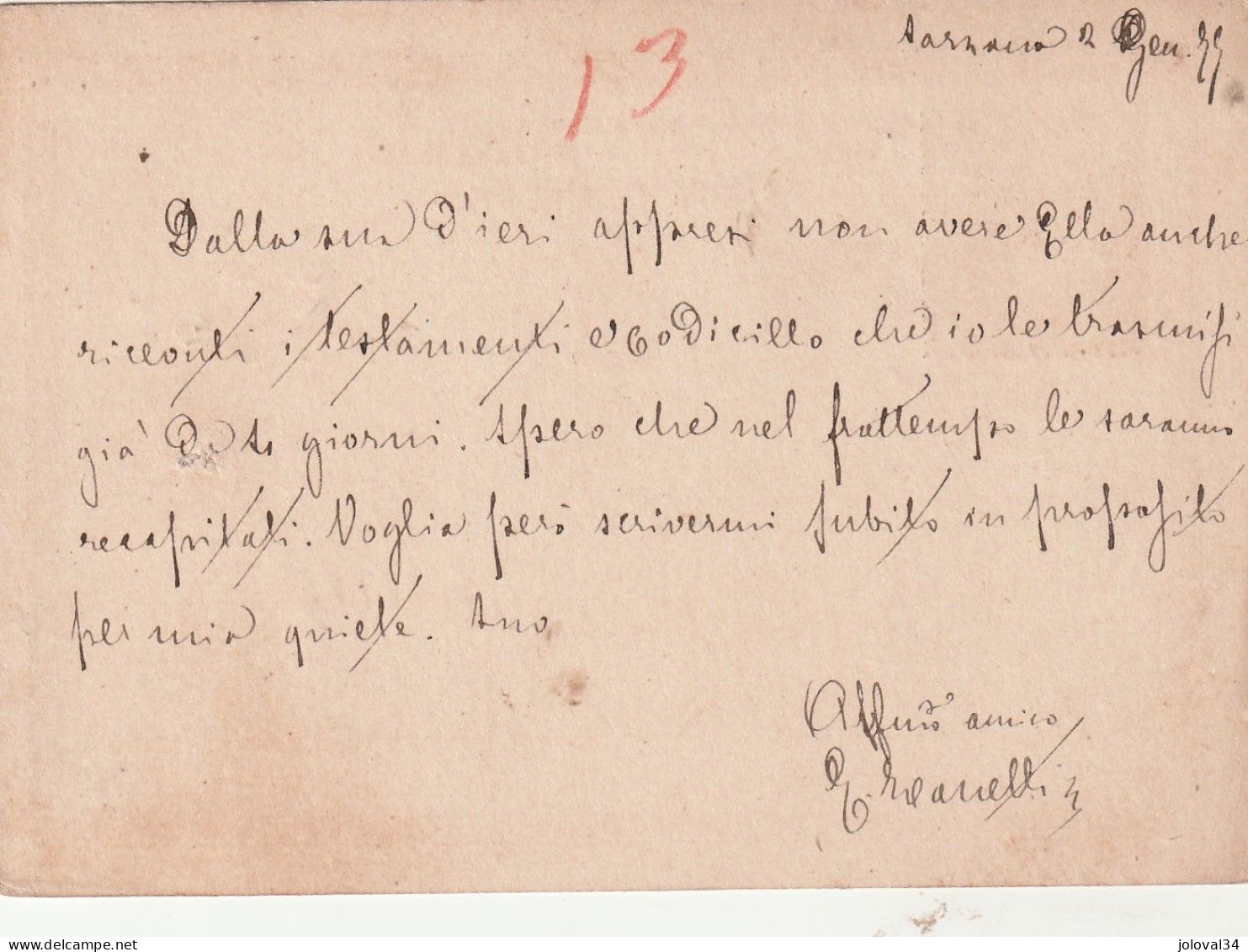 Italie Entier Postal SARZANA  2/1/1877  Pour Grosseto - Interi Postali