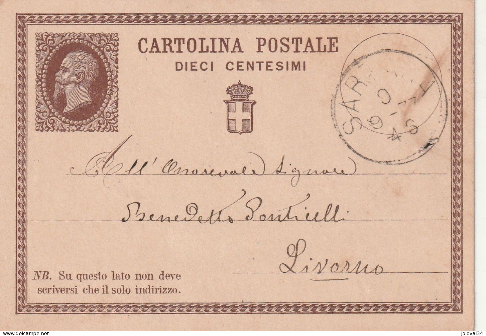 Italie Entier Postal SARZANA  9/9/1877  Pour Livorno - Stamped Stationery