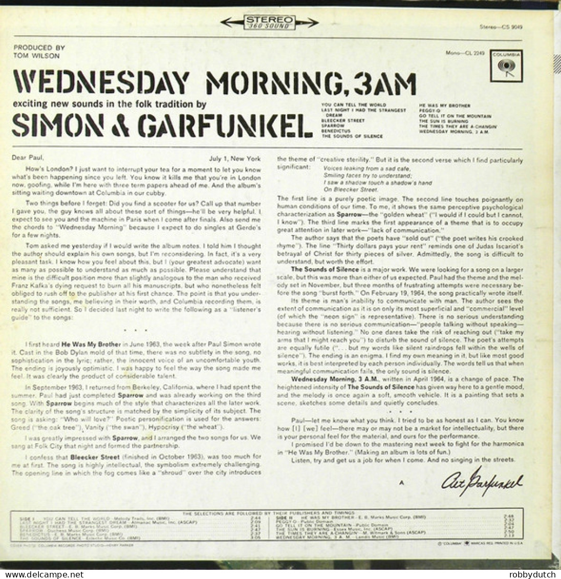 * LP *  SIMON & GARFUNKEL - WEDNESDAY MORNING 3 A.M. (USA 1968 EX-) - Country Et Folk