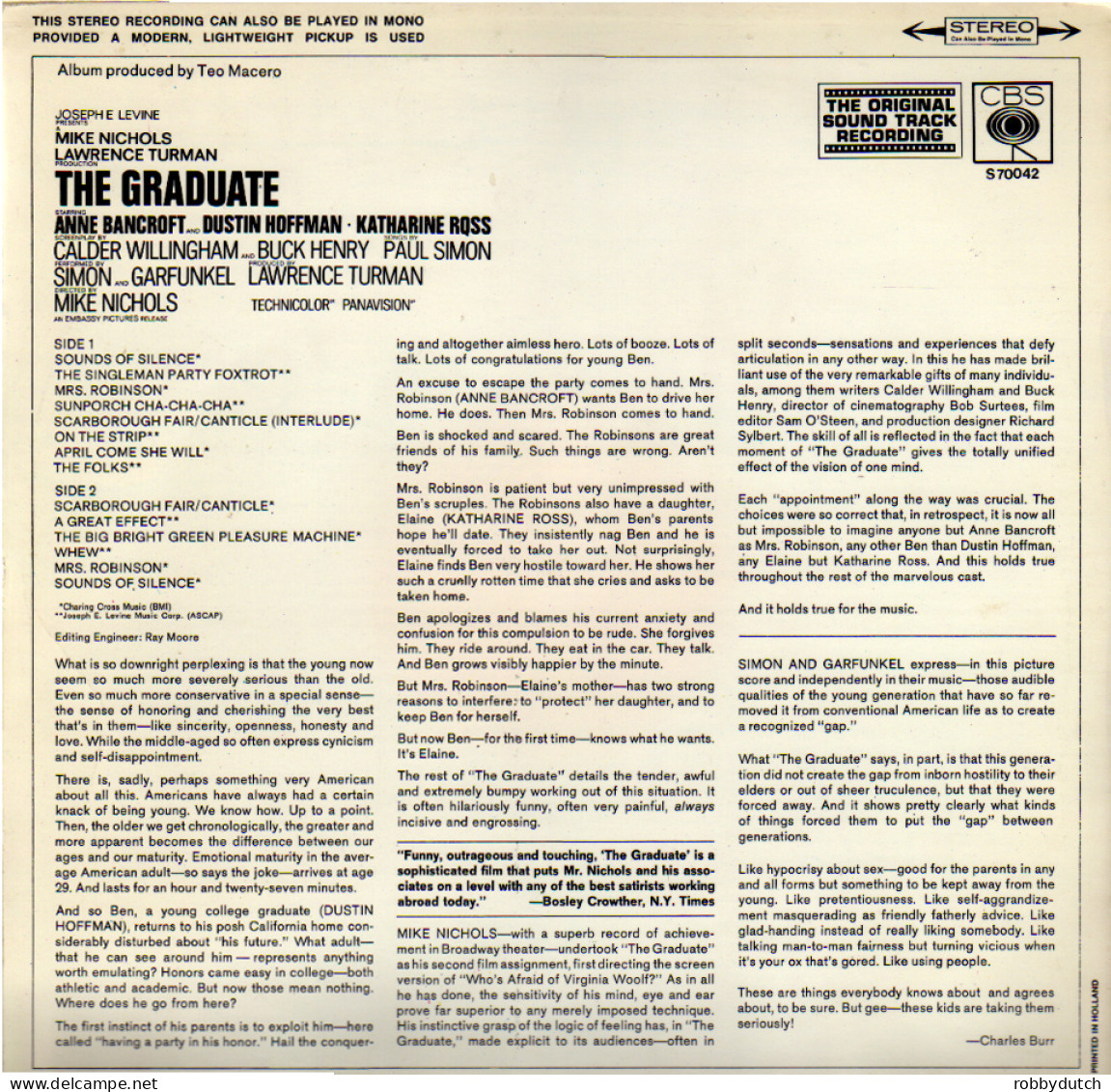 * LP *  SIMON & GARFUNKEL - THE GRADUATE (Holland 1968) - Musique De Films