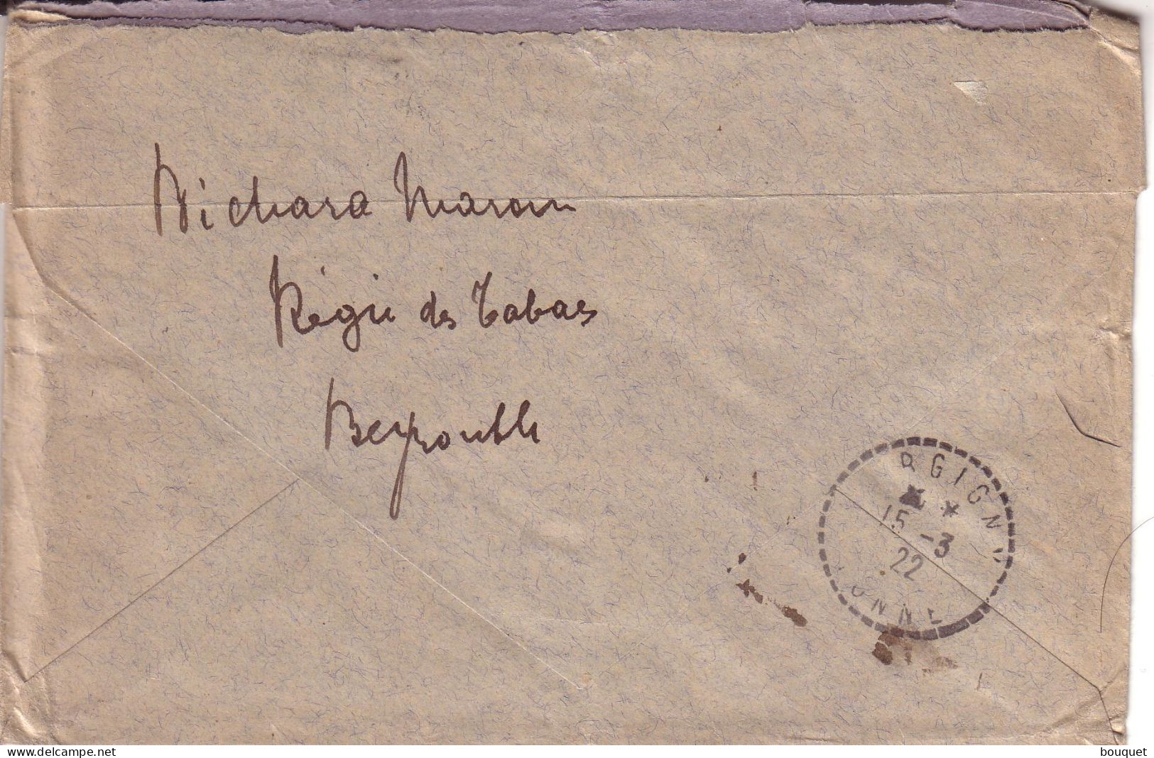 LIBAN , YONNE - LETTRE DE BEYROUTH POUR VERGIGNY , EN RECOMMANDE , TIMBRE AVEC SURCHAGE " O. M. F. SYRIE " - 1922 - Briefe U. Dokumente