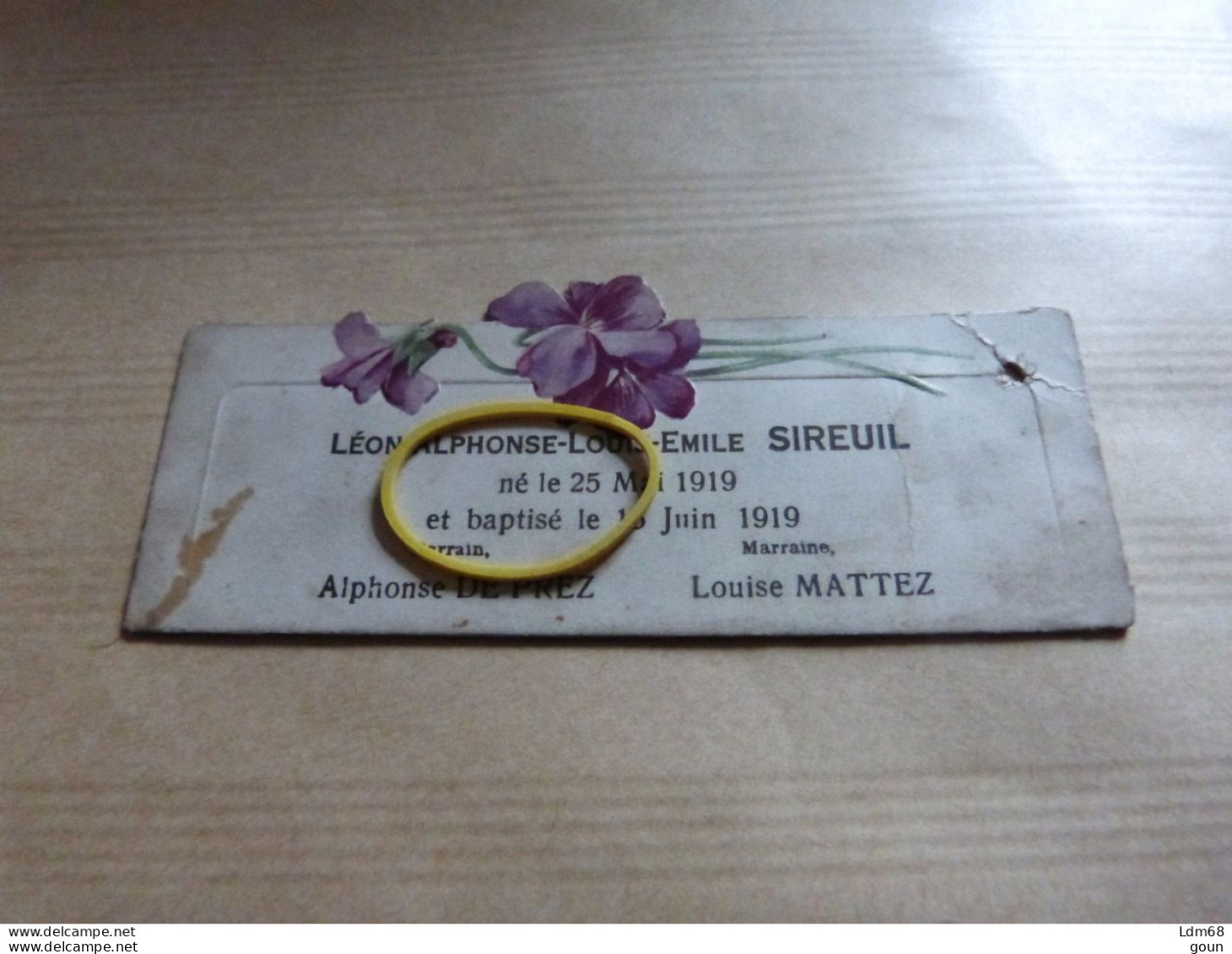 NA7  LC246 Souvenir Baptême  Léon Sireuil 1919 - Naissance & Baptême