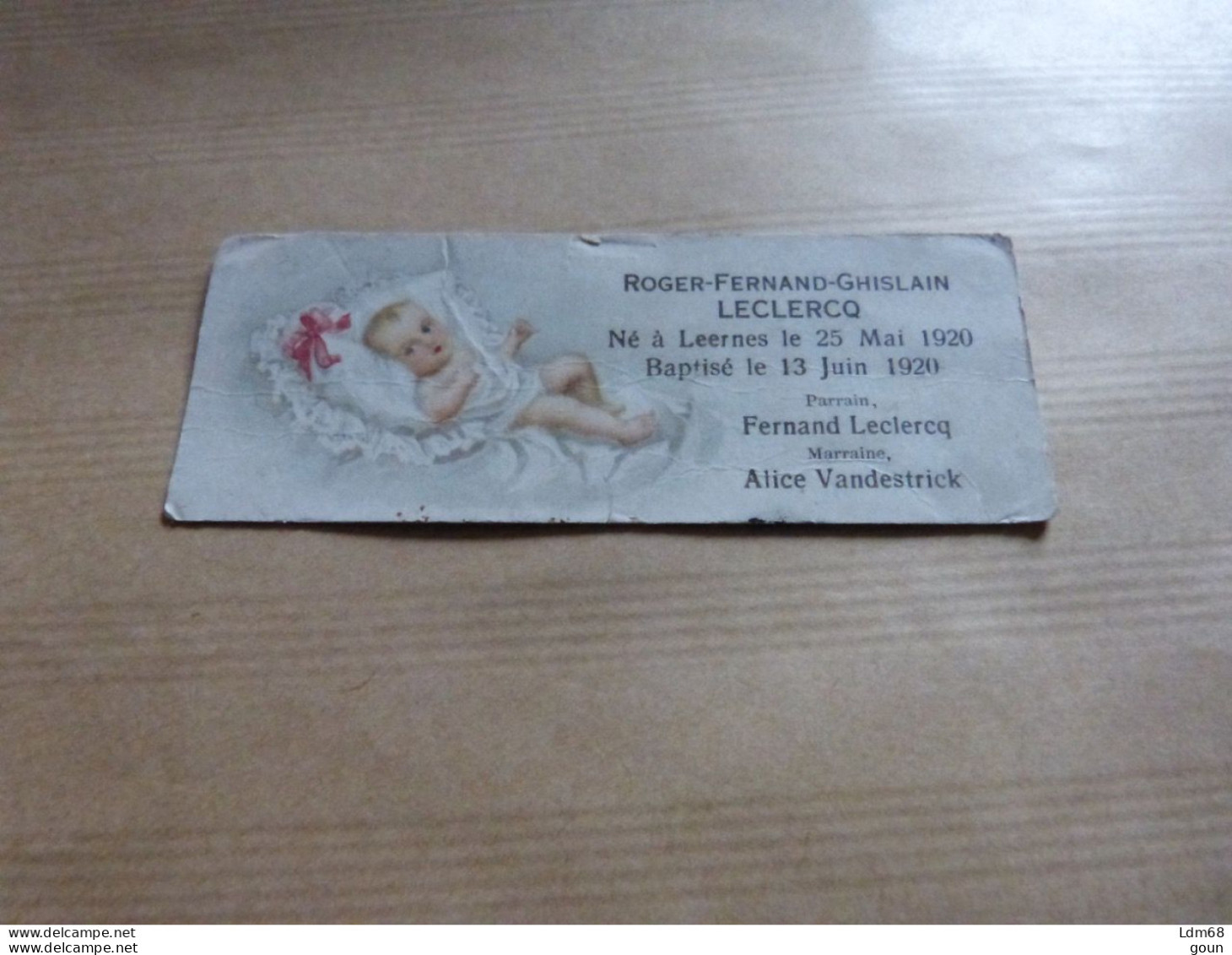 NAI1 LC246 Souvenir Baptême   Roger Leclercq Leernes 1920 - Naissance & Baptême