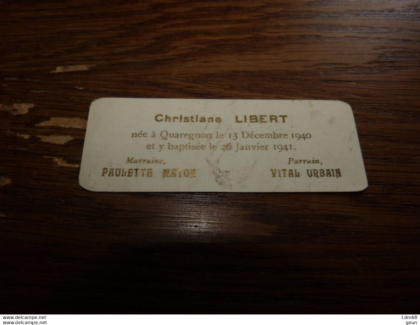 Souvenir Baptême Bébé Christiane Libert Quaregnon 1940 - Petites Taches - Naissance & Baptême