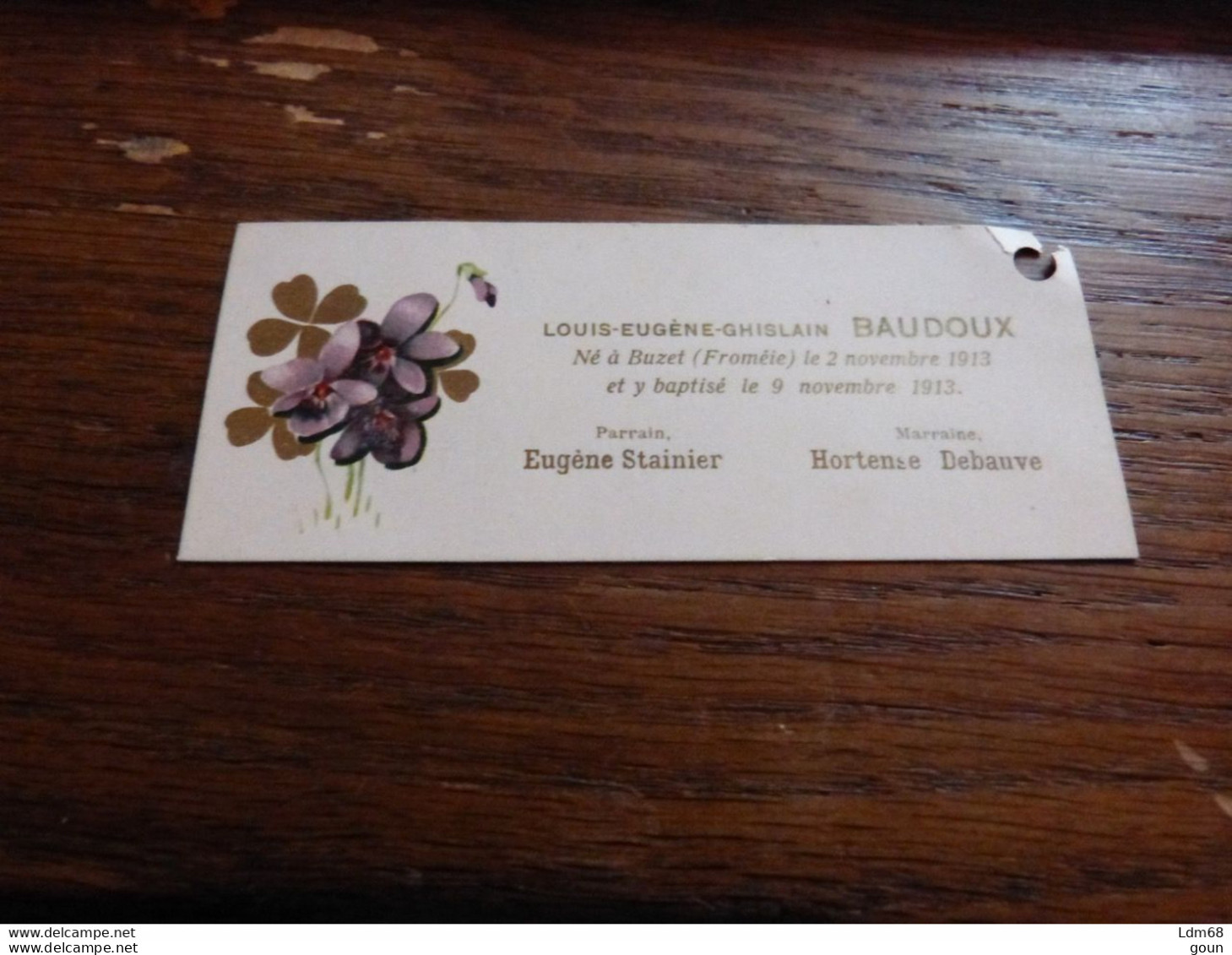 Souvenir Baptême Louis Baudoux Buzet Fromèle 1913 - Naissance & Baptême