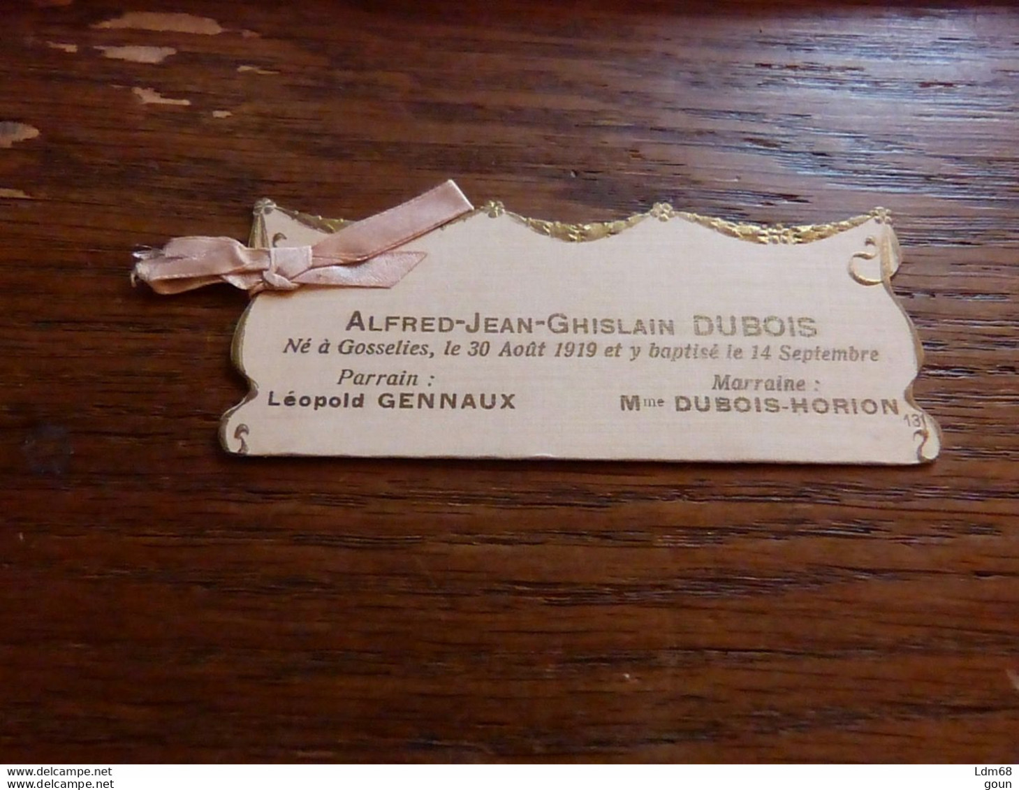 Souvenir Baptême Alfred Dubois Gosselies 1919 - Naissance & Baptême