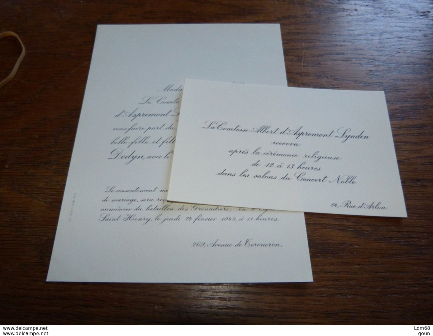 I8-12 Invitation   Eliane Dedyn Comte Daniel D'Ursel 1949 - Mariage