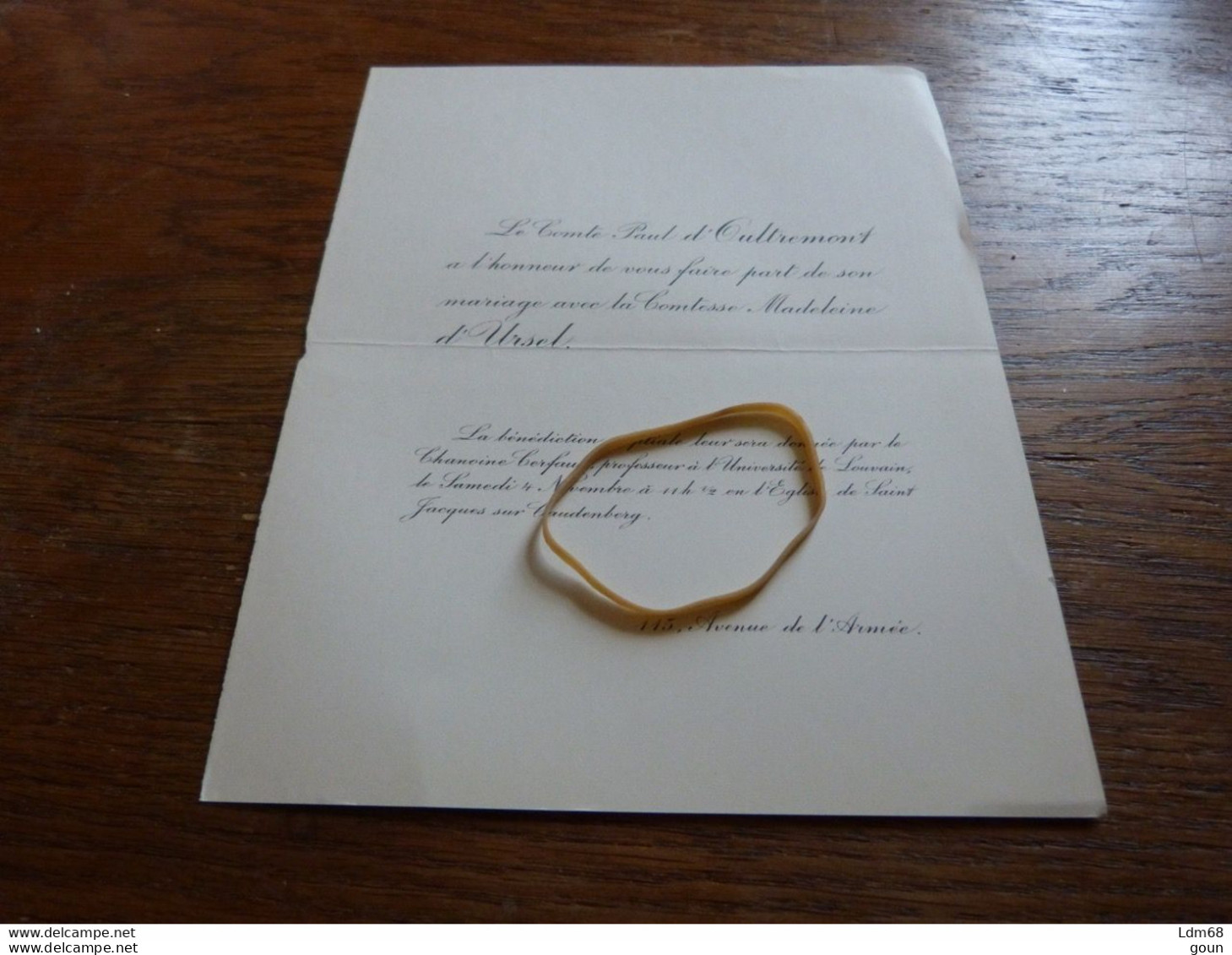 I8-10 Invitation Comte Paul D'Oultremont   Madeleine   D'Ursel - Mariage