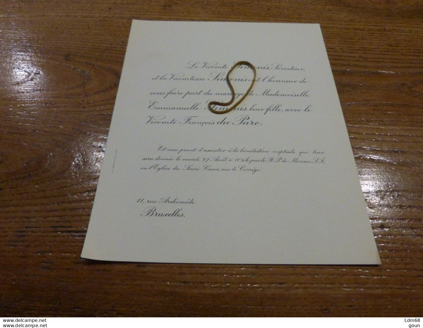 I7-2 Invitation Mariage Emmanuelle Simonis Vicomte François Du Parc - Mariage