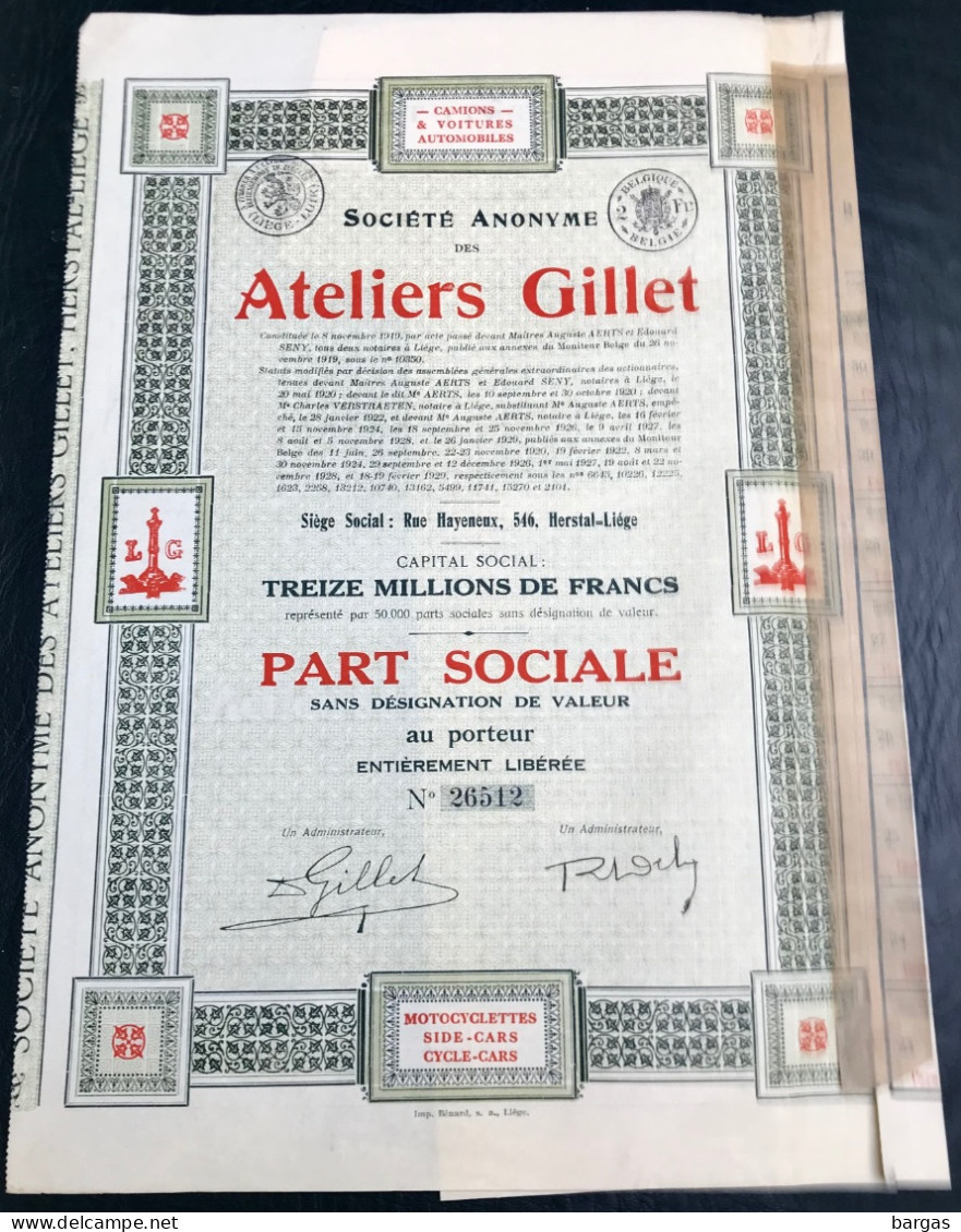 SA Des Ateliers Gillet Camion Voiture Automobile Moto Side Car Cycle-car - Automobilismo