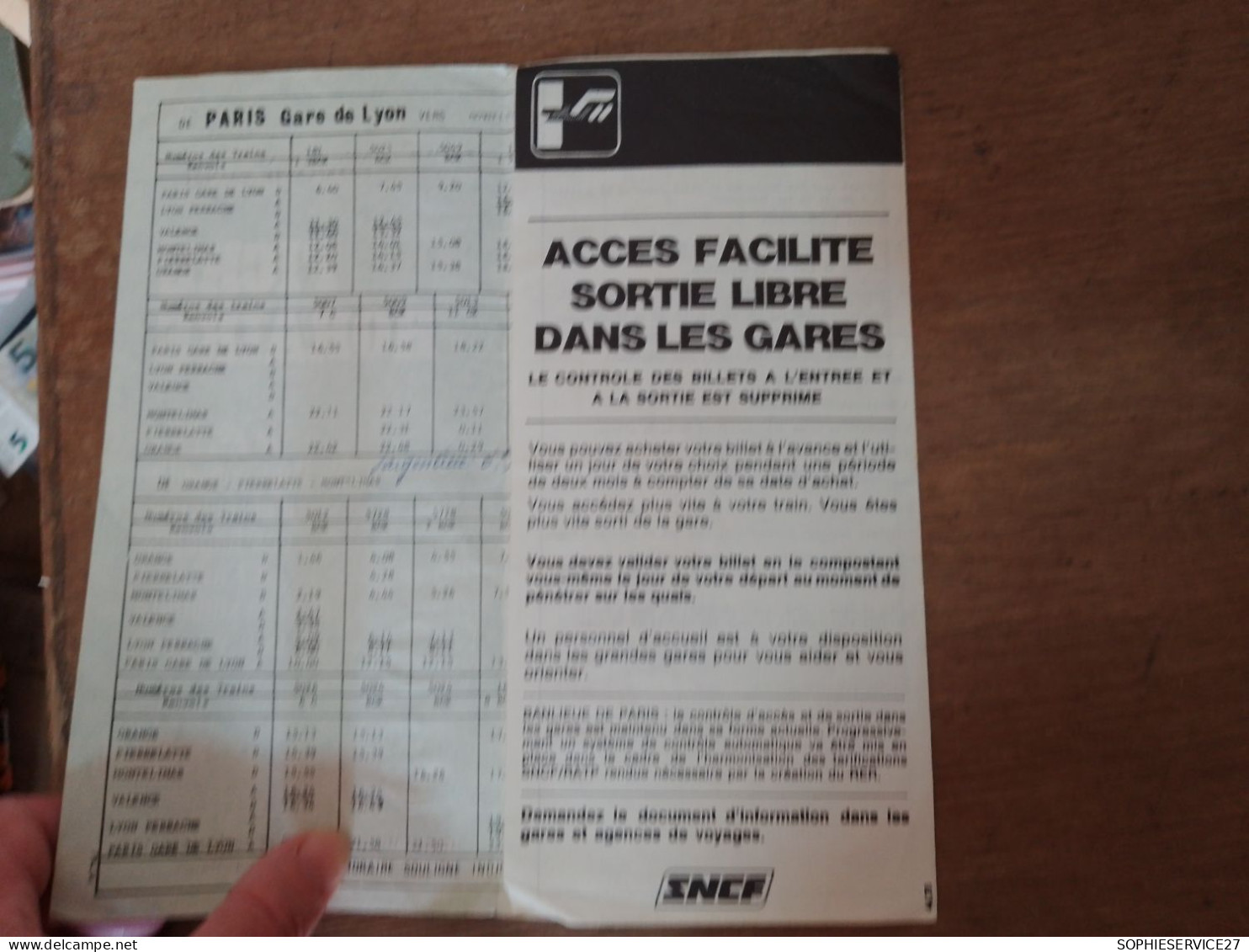 132 // FICHE HORAIRE SNCF 1979 / PARIS - MONTELIMAR PIERRELATTE ORANGE