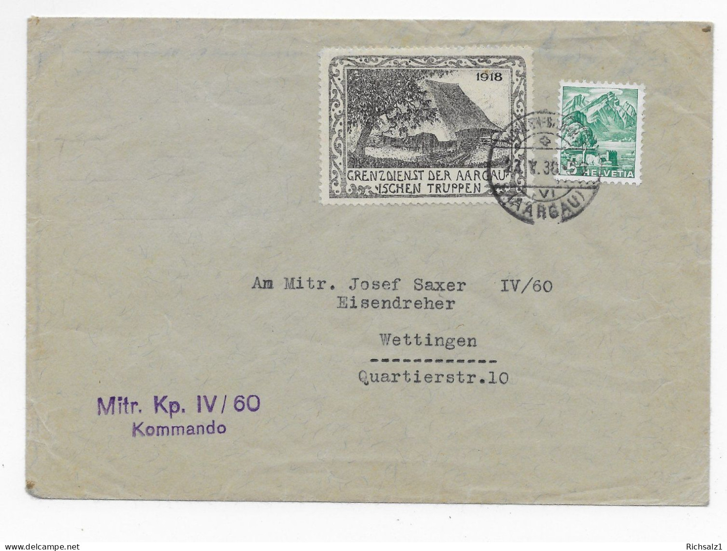 Brief 1930 Mitr.Kp.IV.60 Mit Vignette - Sonstige & Ohne Zuordnung