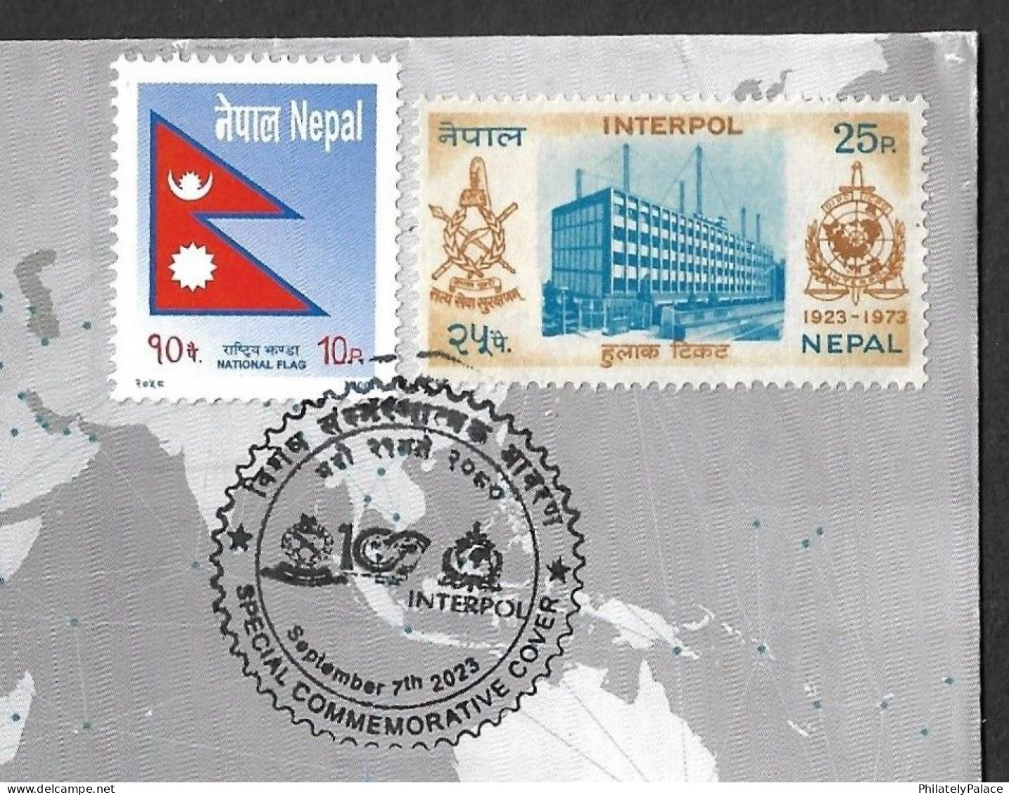 NEPAL 2023 INTERPOL Cetenary,Police Force,Counter Terrorism, Map,Flag,Everest, Sp Cover + Brochure (**) - Népal