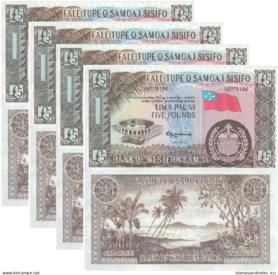 WESTERN SAMOA 5 Pounds  ND P 15 CS (Prefix T) UNC X 4 Banknotes With Consecutive S/n - Samoa
