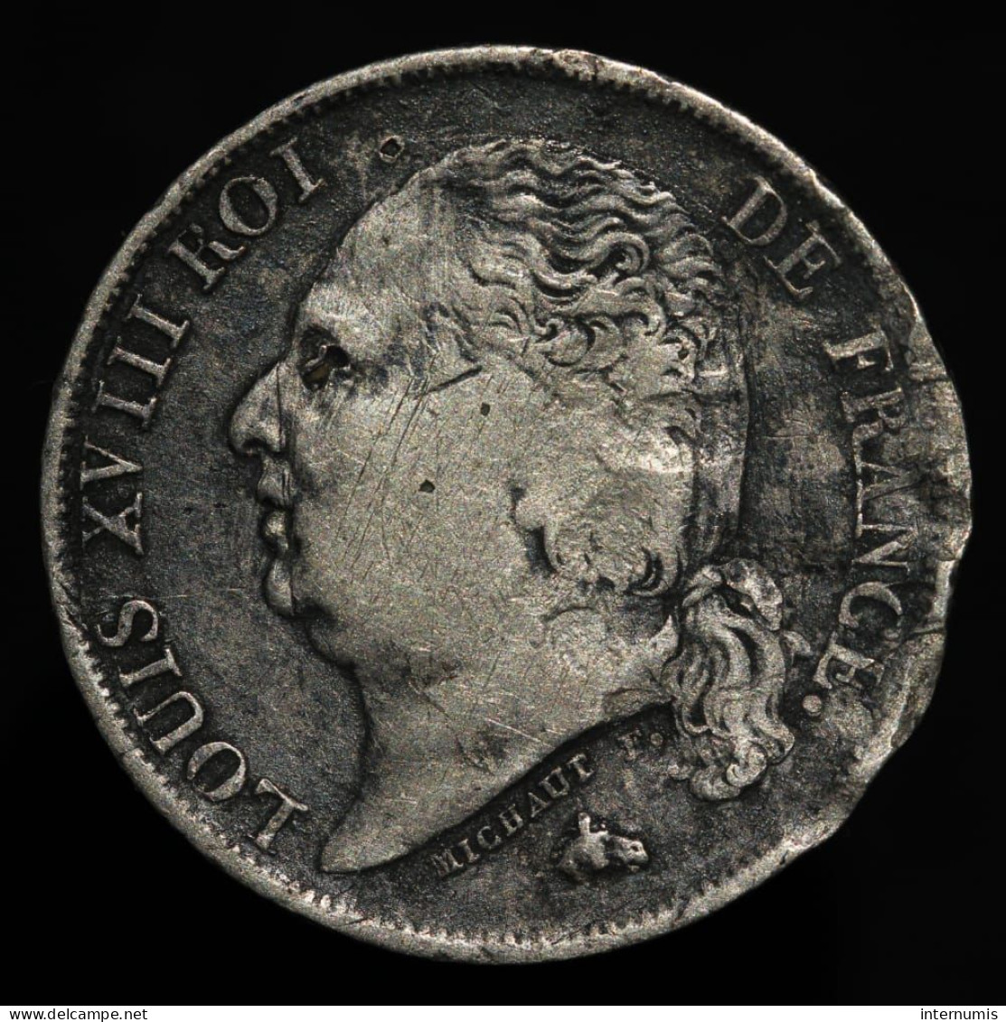 RARE - France, Louis XVIII, 1 Franc, 1817, H - La Rochelle, Argent (Silver), KM#709.4, G.449, F.206/12 - 1 Franc