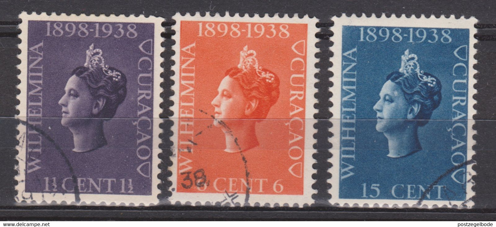 Nederlandse Antillen Curacao 138 139 140 Used; Regeringsjubileum Koningin, Queen, Reine, Reina Wilhelmina 1938 - Curaçao, Nederlandse Antillen, Aruba