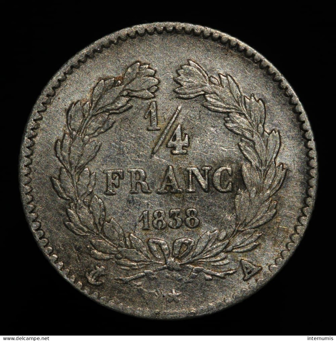 France, Louis-Philippe, 1/4 Franc, 1838, A - Paris, Argent (Silver), TTB (EF), KM#740.1, G.355, F.166/69 - 1/4 Franc