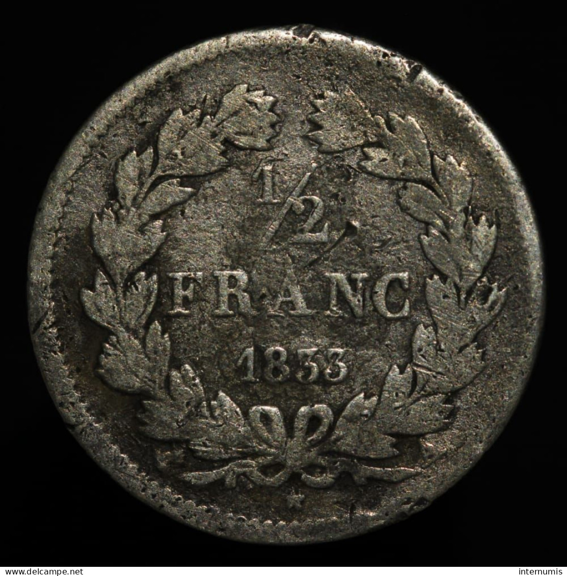 France, Louis-Philippe, 1/2 Franc, 1833, A - Paris, Argent (Silver), B (VG), KM#741.1, G.408, F.182/29 - 1/2 Franc