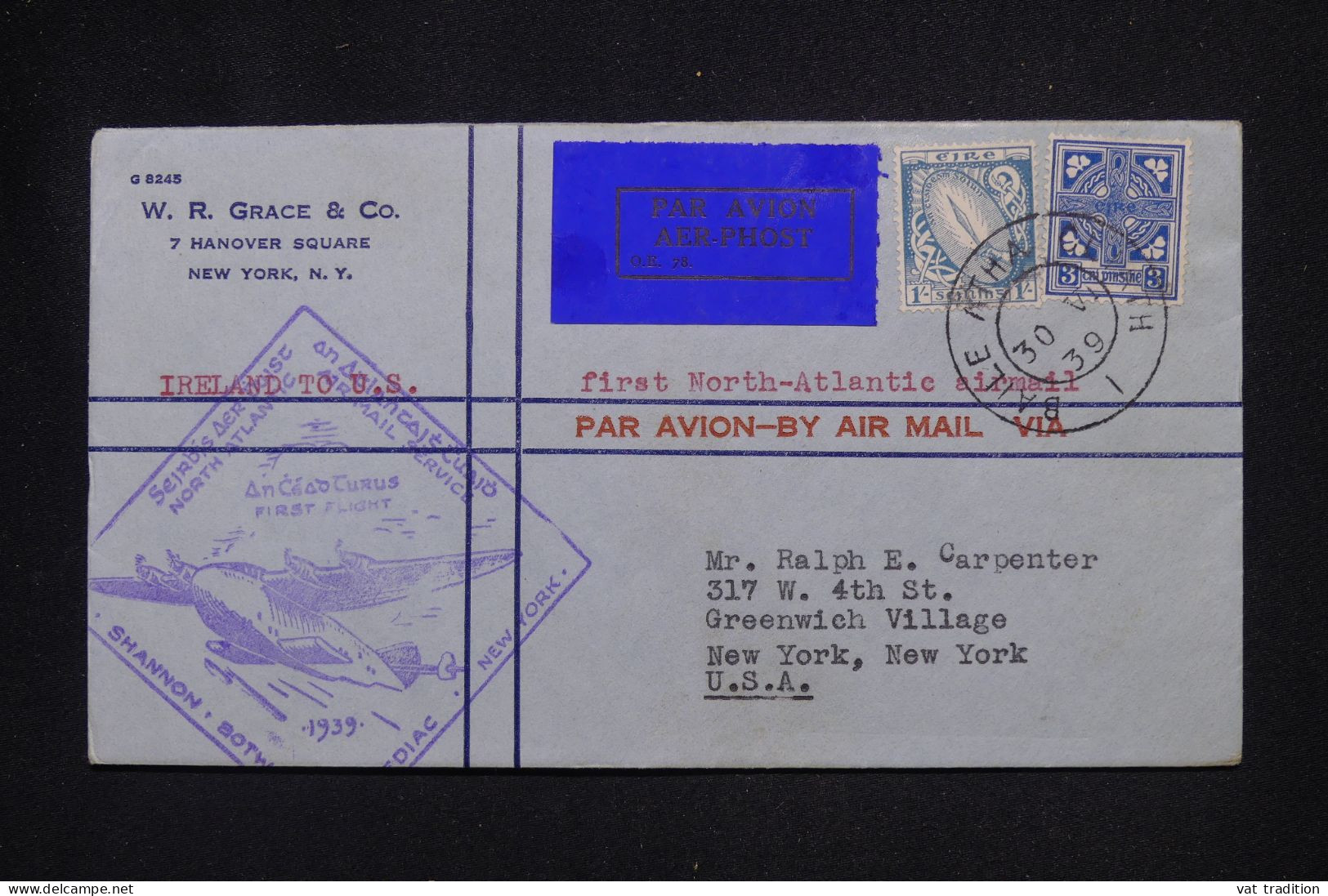 IRLANDE - Enveloppe En Recommandé De Baile Atha Cliath Pour Les USA En 1939 Par 1er Vol - L 147163 - Storia Postale