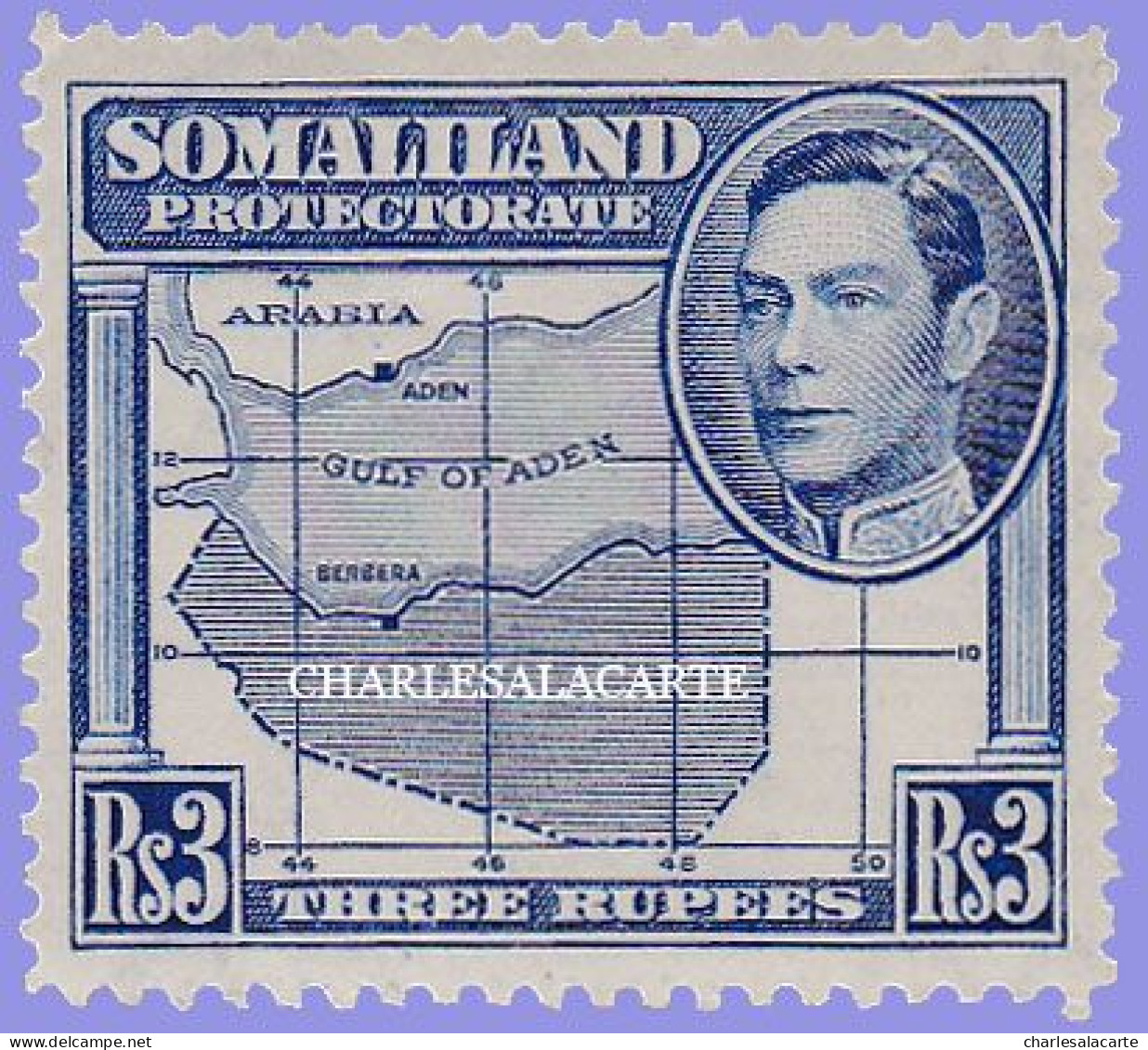 SOMALILAND PROTECTORATE 1938 GEORGE VI  PORTRAIT TO LEFT  3r. BLUE MAP DEFINITIVE STAMP  S.G. 103  L.M.M. - Somaliland (Protectorat ...-1959)