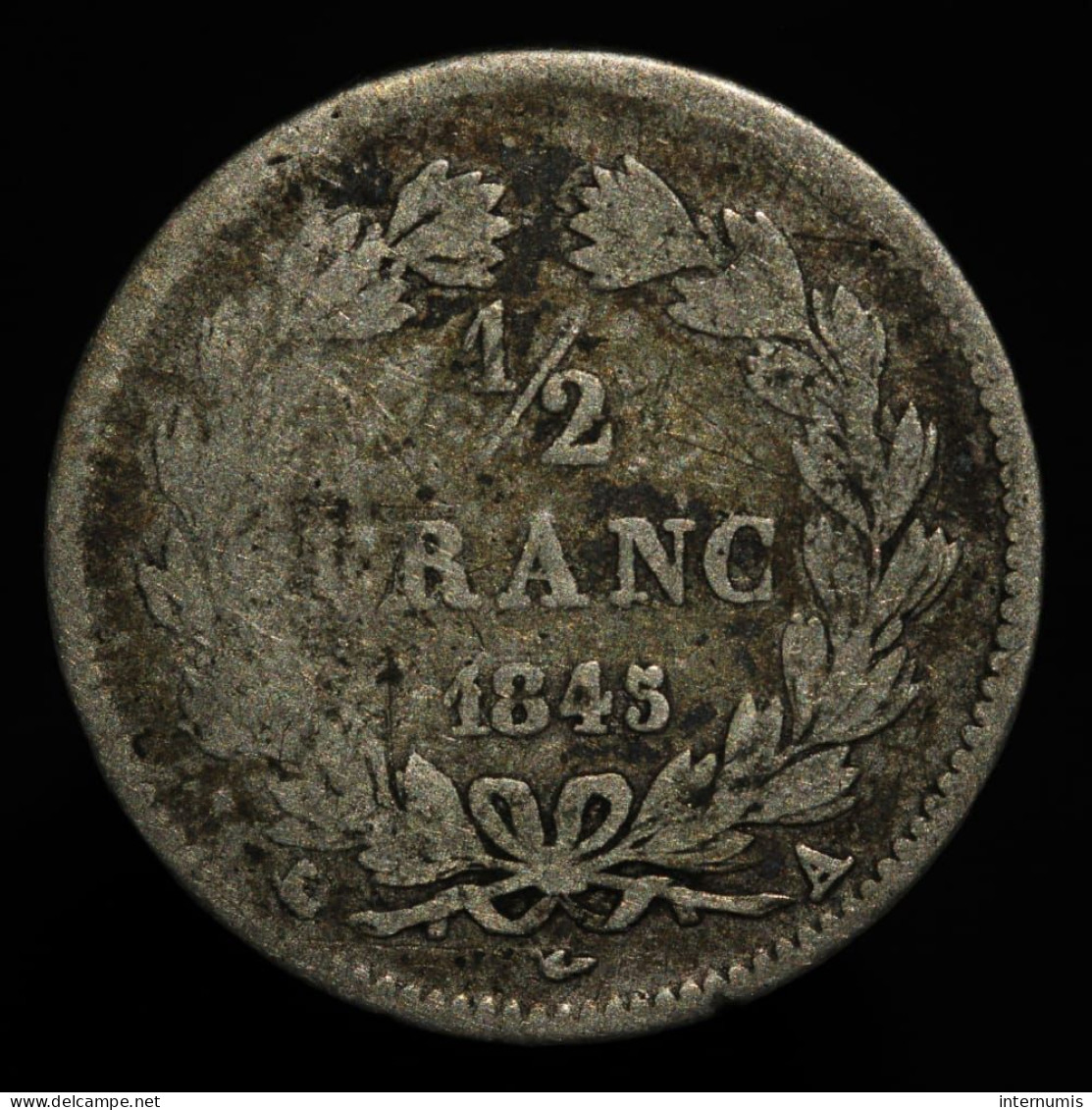 RARE - France, Louis-Philippe, 1/2 Franc, 1845, A - Paris, Argent (Silver), B+ (F), KM#741.1, G.408,  F.182/108 - 1/2 Franc