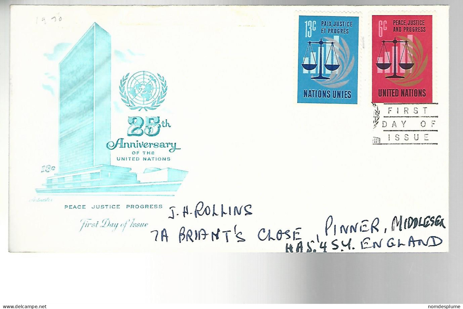 52616 ) United Nations FDC  Stationery Postmark 1970 New York - Gebraucht
