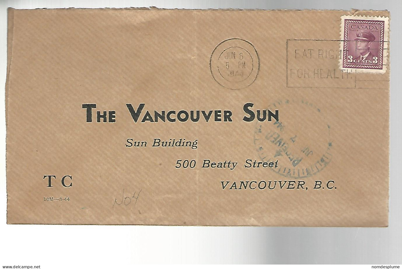 52640 ) Canada  Postmark 1944  - Brieven En Documenten