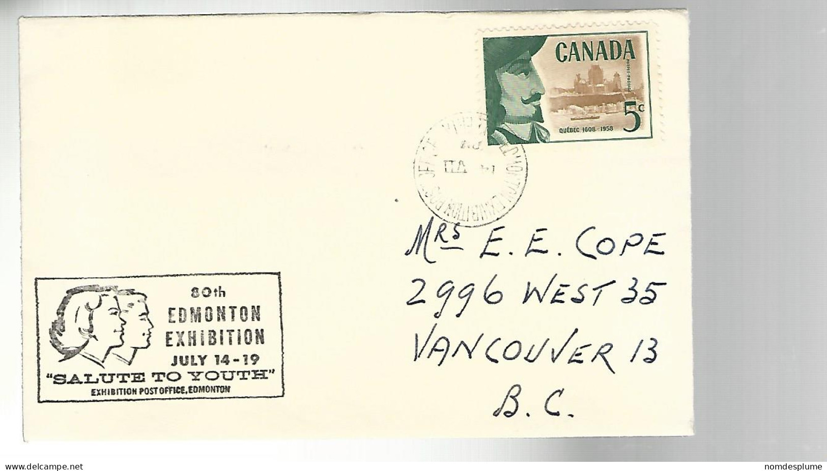 52668 ) Cover Canada Provincial Exhibition Post Office Edmonton Postmark 1958 - Covers & Documents