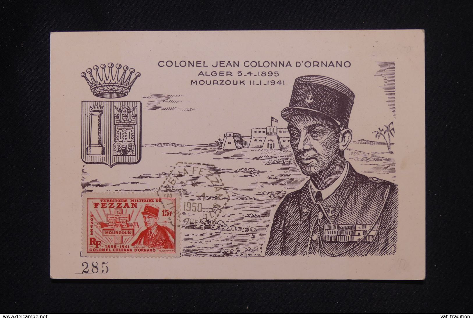 FEZZAN - Carte Maximum En 1950 - Colonel Jean Colonna D'Ornano - L 147170 - Briefe U. Dokumente