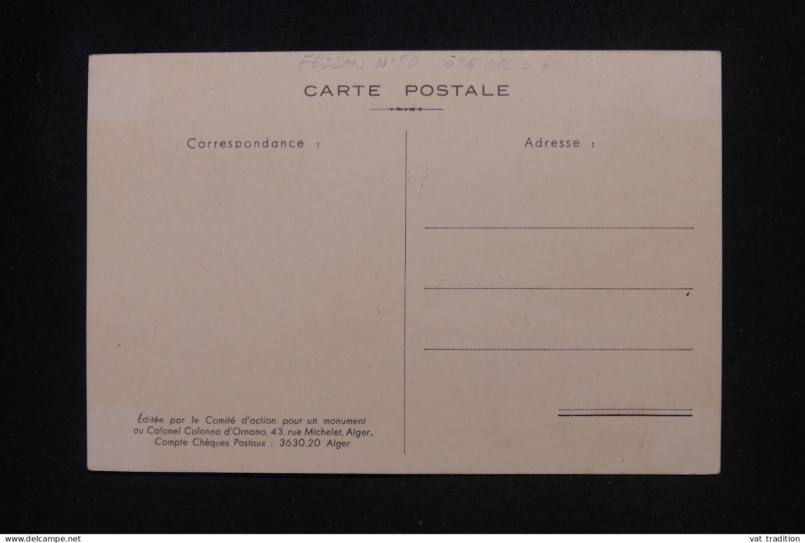 FEZZAN - Carte Maximum En 1950 - Colonel Jean Colonna D'Ornano - L 147170 - Cartas & Documentos