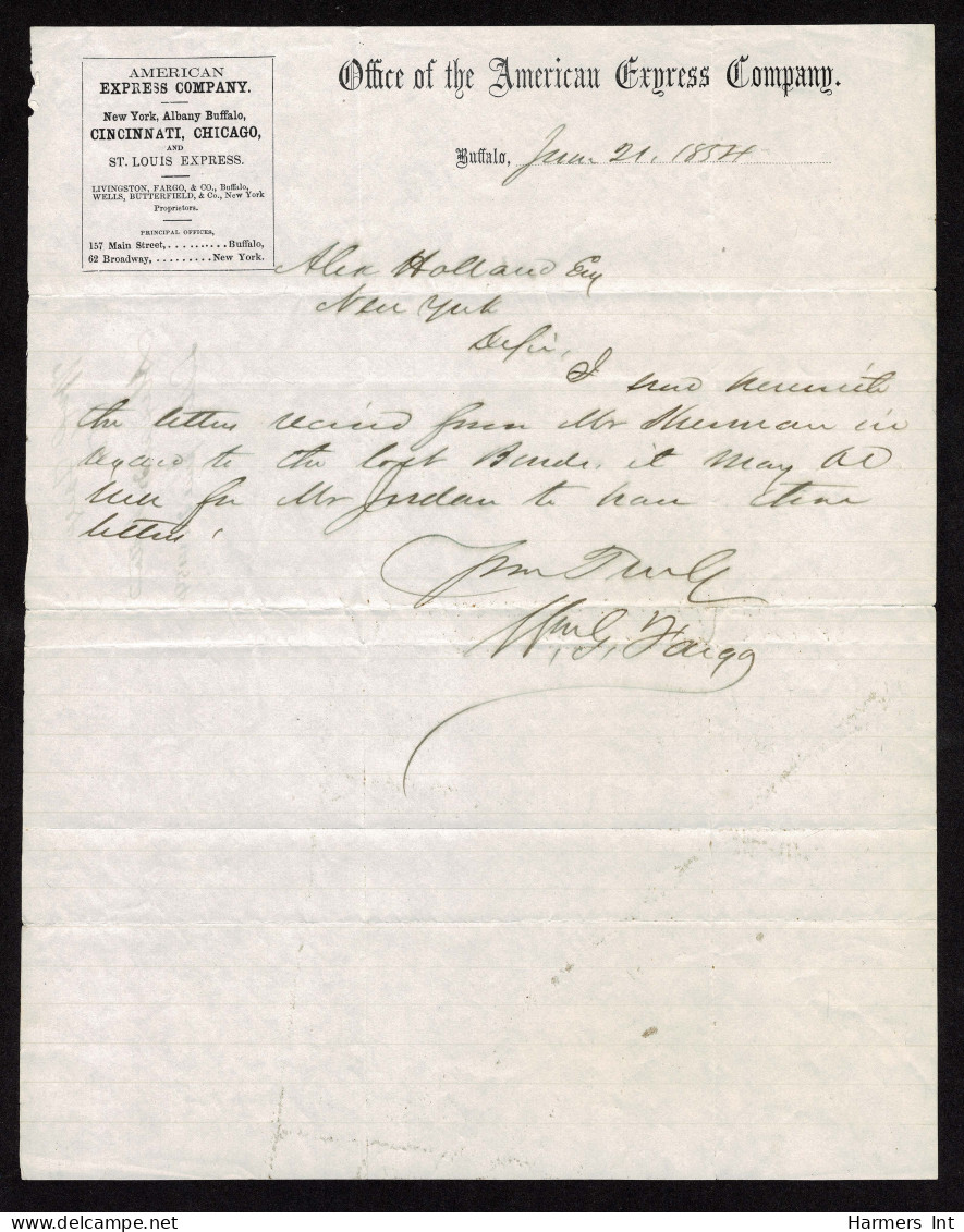 Lot # 001 Autograph; FARGO, WILLIAM G: 1858 American Express Company Letterhead Stationery - Personaggi Storici
