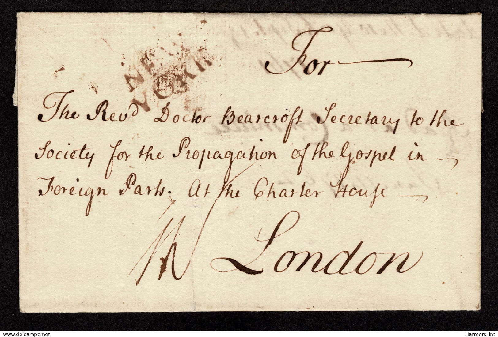 Lot # 003 Colonial: Used To Great Britain; 1761 NEW YORK Two-line In Browish Red In Folded Letter Sheet To London. - …-1845 Prefilatelia