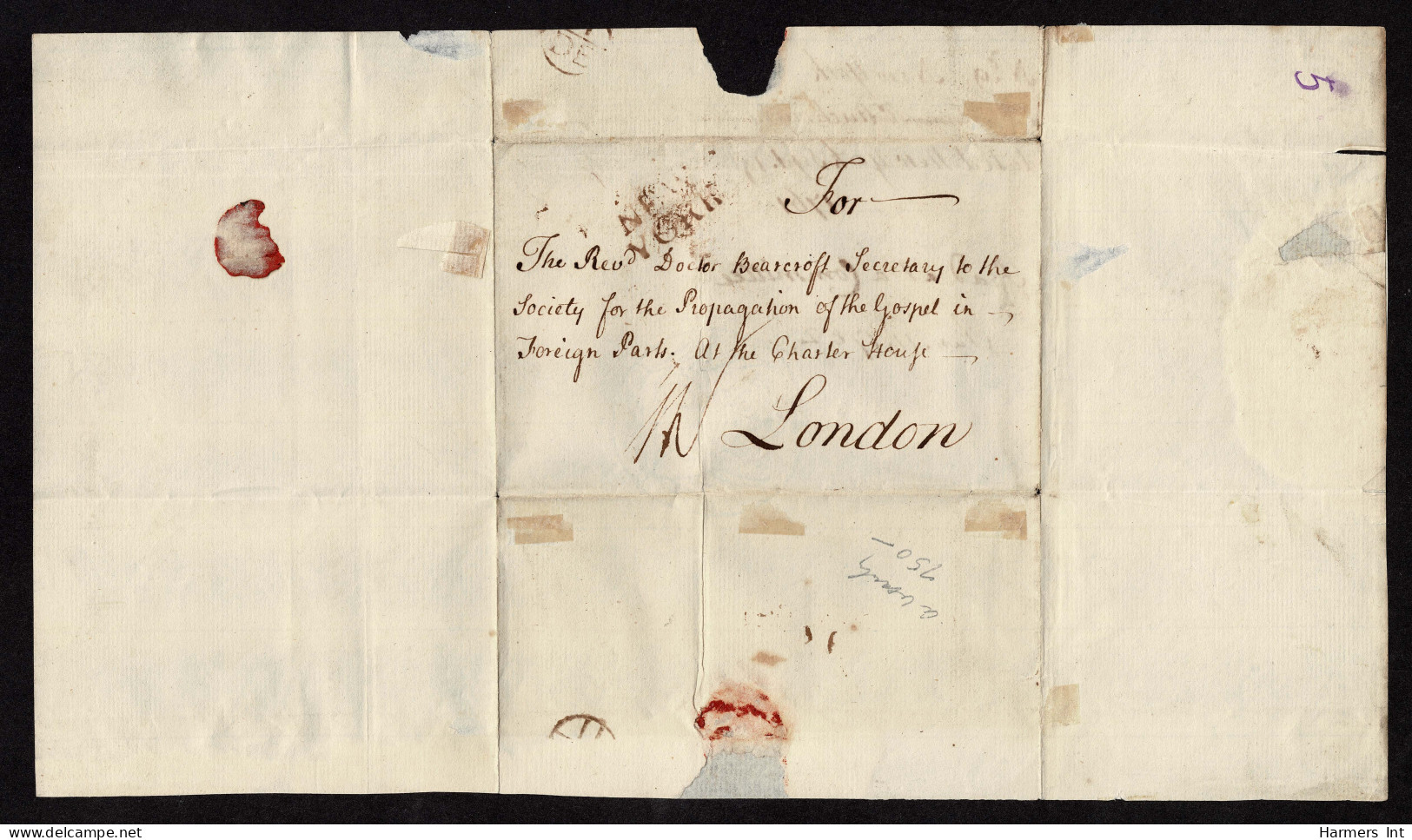 Lot # 003 Colonial: Used To Great Britain; 1761 NEW YORK Two-line In Browish Red In Folded Letter Sheet To London. - …-1845 Prefilatelia