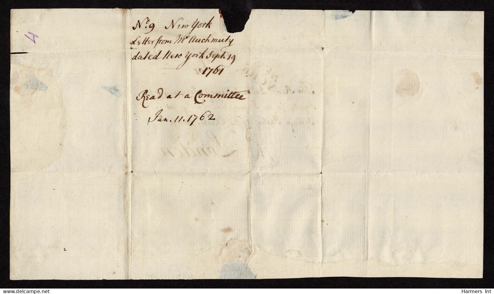 Lot # 003 Colonial: Used To Great Britain; 1761 NEW YORK Two-line In Browish Red In Folded Letter Sheet To London. - …-1845 Prefilatelia