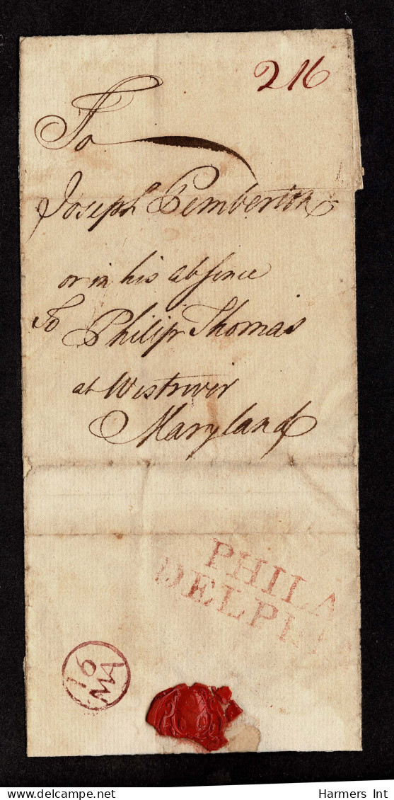 Lot # 006 Colonial: 16.5.1769 Folded Letter Sheet Bearing Large Red Two Line PHILA / DELPHIA Origin And Magenta 16 MA Ci - …-1845 Vorphilatelie