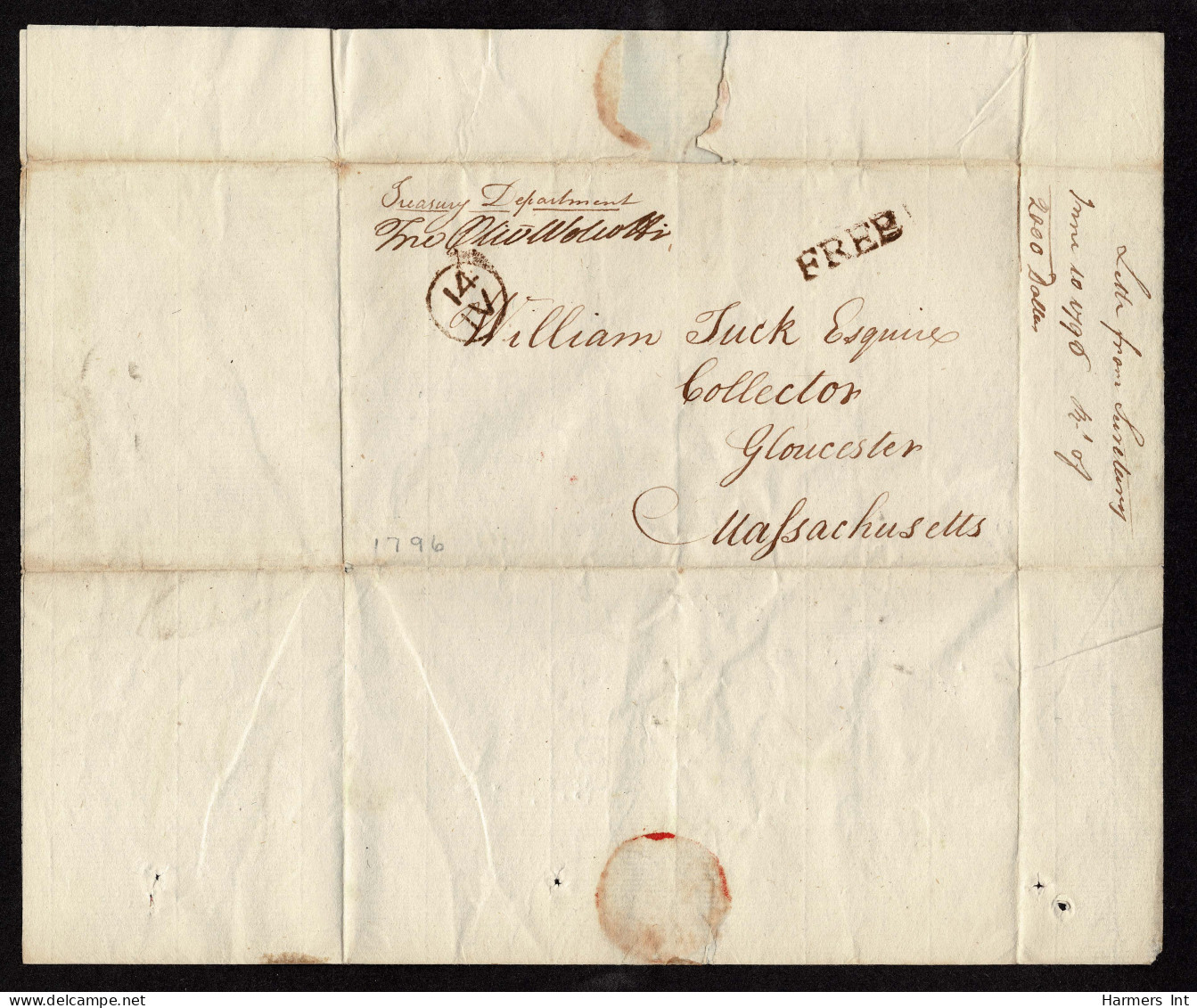 Lot # 008 Colonial: 1796 June, Wolcott, Oliver Jr. Second Treasurer Of The United States Following Alexander Hamilton, F - …-1845 Vorphilatelie