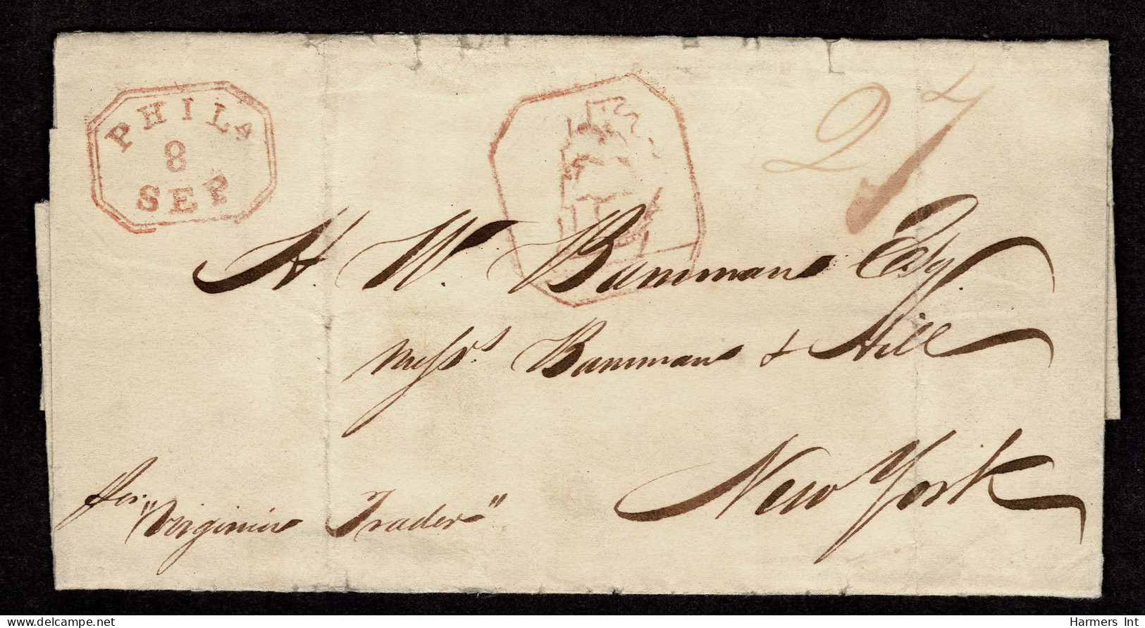 Lot # 009 Philadelphia Full-Rigged Ship: Used From La Guayra, Venezuela To New York; 1835 Folded Letter - …-1845 Vorphilatelie