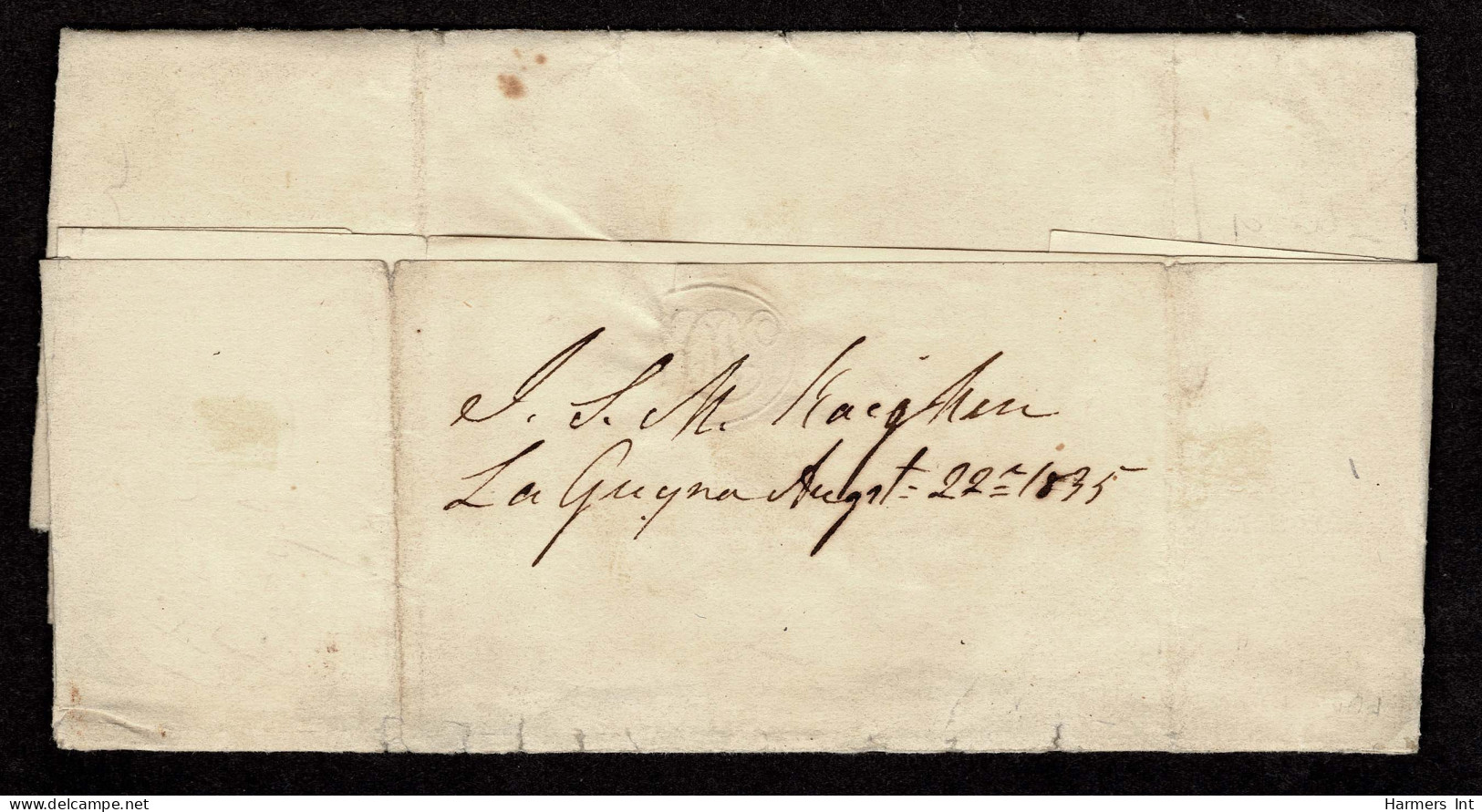 Lot # 009 Philadelphia Full-Rigged Ship: Used From La Guayra, Venezuela To New York; 1835 Folded Letter - …-1845 Préphilatélie