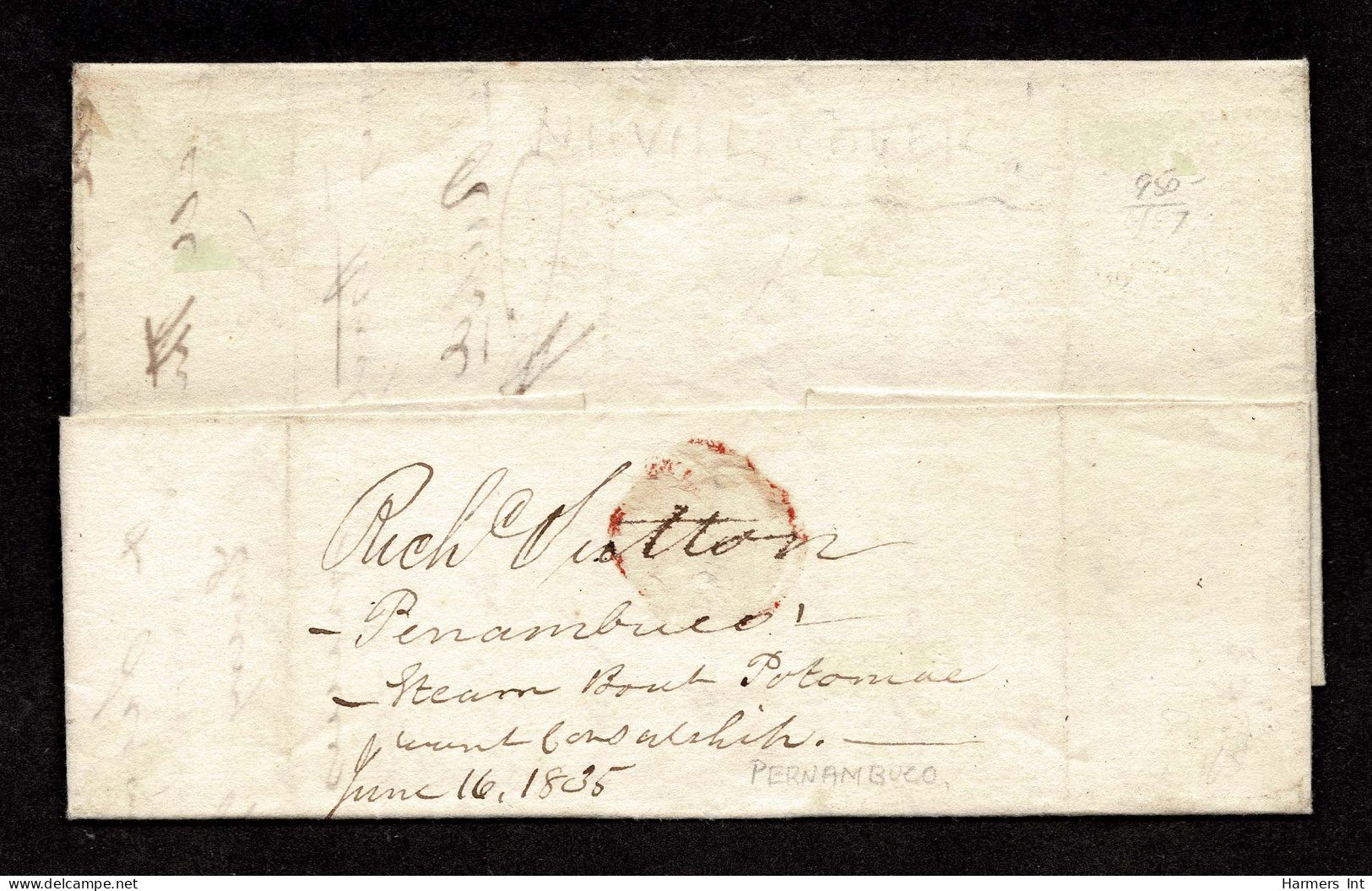 Lot # 010 Philadelphia Full-Rigged Ship:Used From Pernambuco, Brazil To Washington D.C.; 1835 (June16) - …-1845 Prephilately