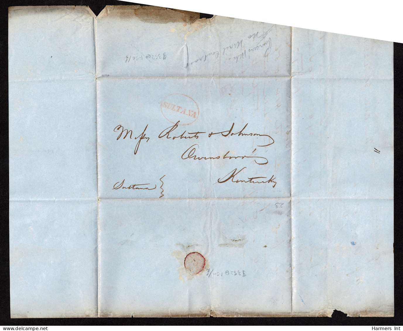 Lot # 011 Steamer SULTANA Red Oval On Blue Folded Letter Datelined "New Orleans March 23, 1845 - …-1845 Prephilately
