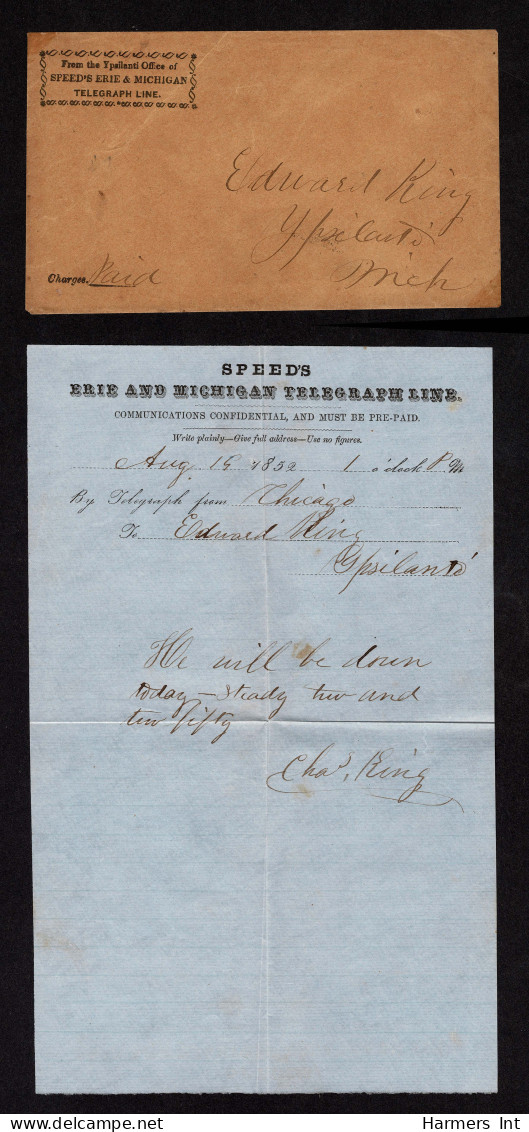 Lot # 013 1852 Fancy Boxed "From The Ypellanti Office Of Speed's Erie & Michigan Telegraph Line" In Chicago - …-1845 Prephilately