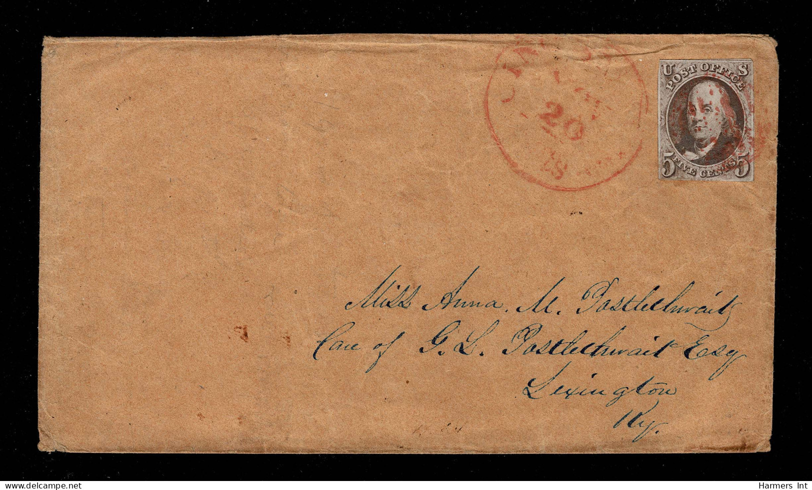Lot # 017 THREE COVERS (2-folded Letter Sheets And 1 Envelope) Bearing 1847 5¢ Red Brown - Cartas & Documentos