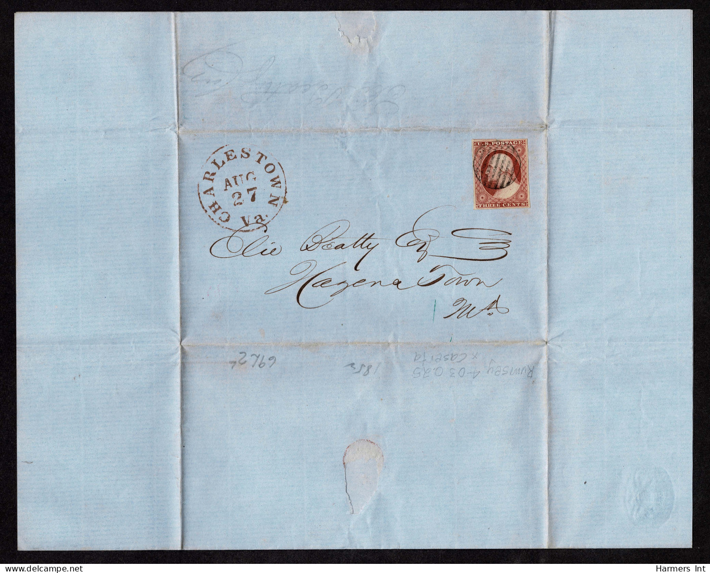 Lot # 022 1852, 3¢ Claret Shade Type I Position 69L2L - Cartas & Documentos