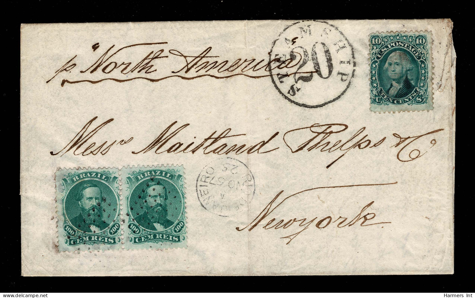 Lot # 033 Used From Brazil: 1861, 10¢ Dark Green - Used Stamps