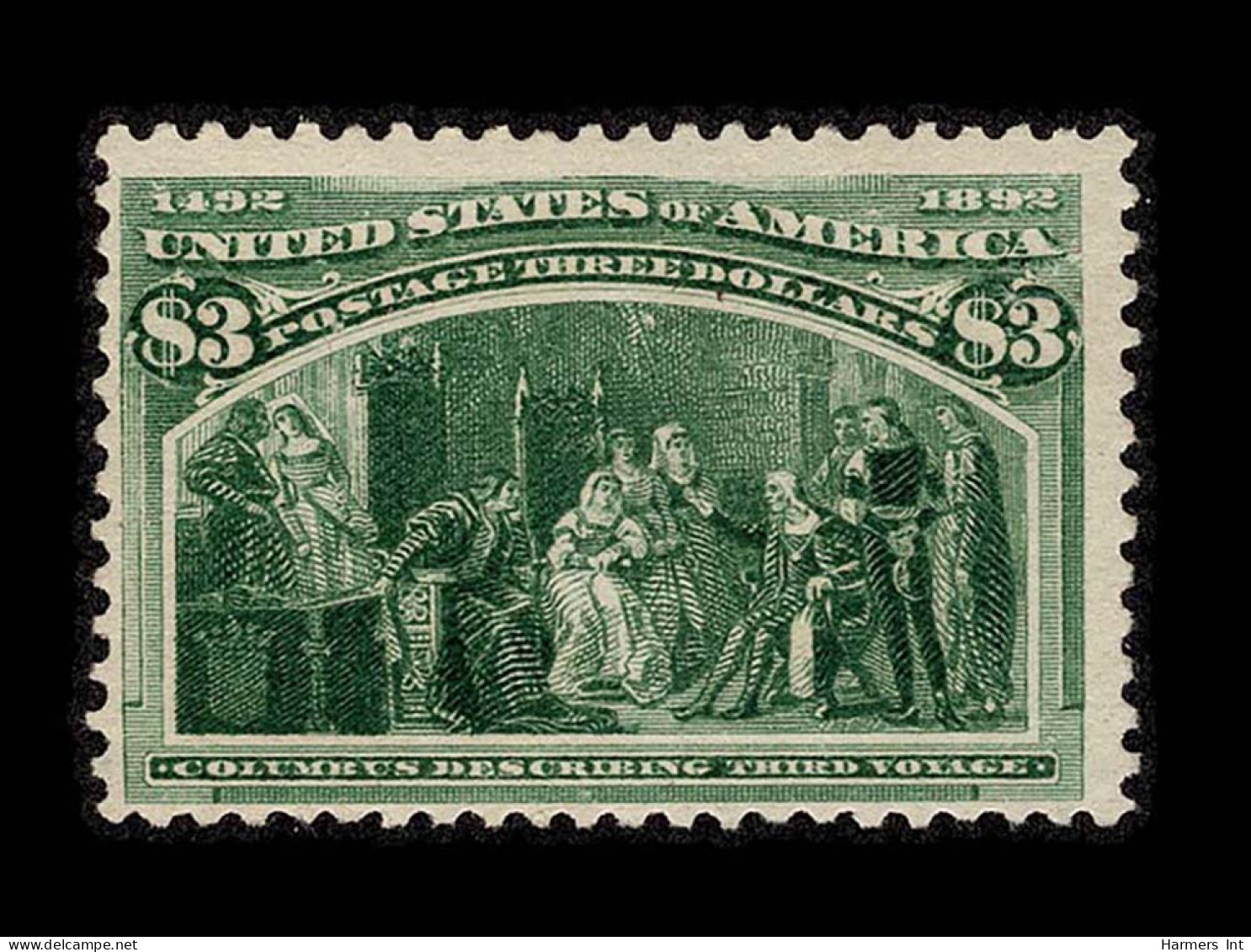 Lot # 050 1893 Columbian Issue, $3 Yellow Green - Nuevos