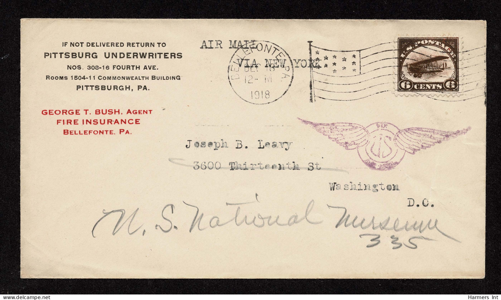 Lot # 066 U.S. Airmail, 1918, 6¢ Orange 2 Covers Each Bearing The Stamp Turned Into The Blackest Stamps We Have Ever See - 1a. 1918-1940 Gebraucht