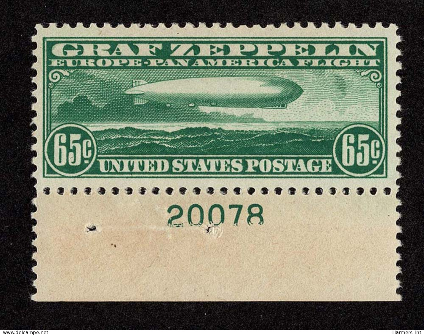 Lot # 067 Airmail, 1930, 65¢ Graf Zeppelin Sheet Margin Copy With Plate Number - 1a. 1918-1940 Oblitérés