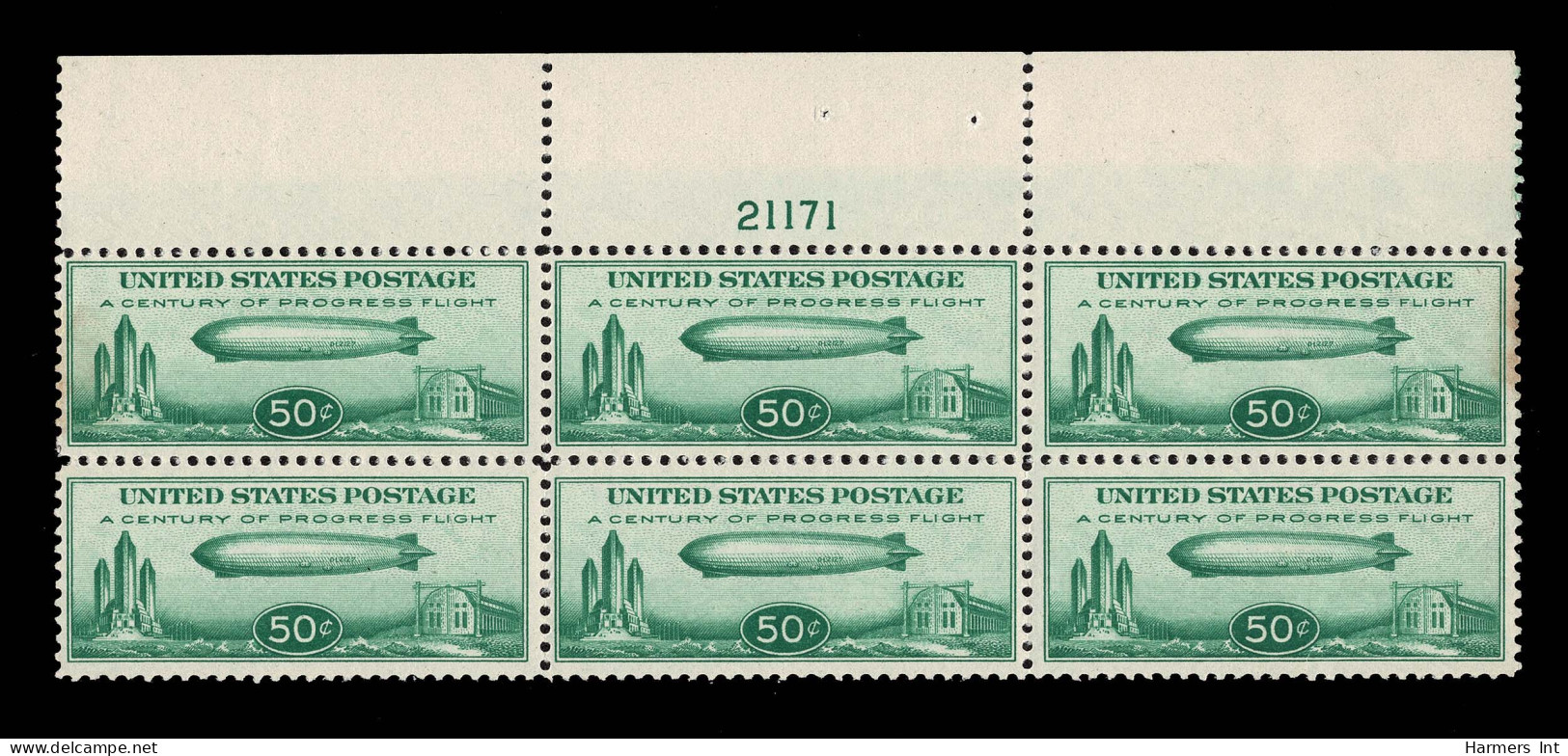 Lot # 068 Airmail, 1933, 50¢ “Chicago” Zeppelin Block Of Six - 1a. 1918-1940 Gebraucht