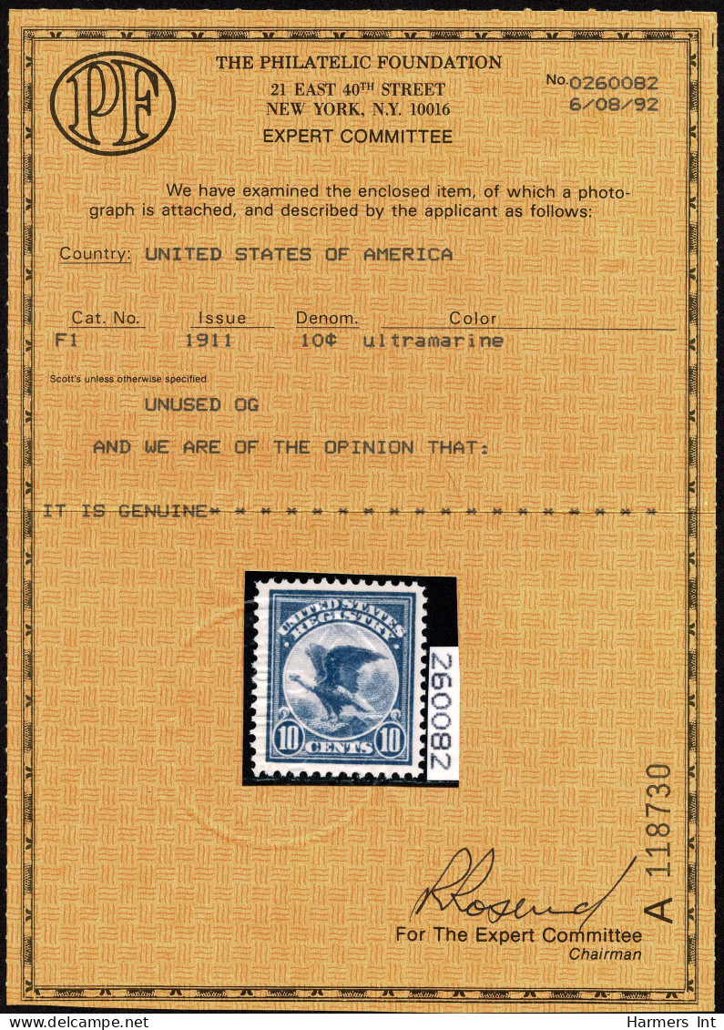 Lot # 070 Registry, 1911, 10¢ Ultramarine - Paketmarken